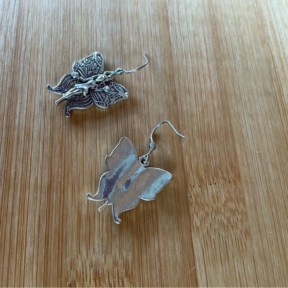 Hand Crafted Earrings Butterfly Faery Charm Antique Silver Fairy Faerie Dangle